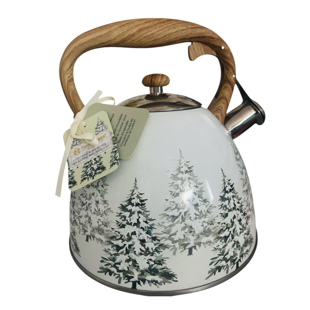 🌲White Green Tree Design Teapot whistling kettle 2,6L Prenium Collection NWT🌲